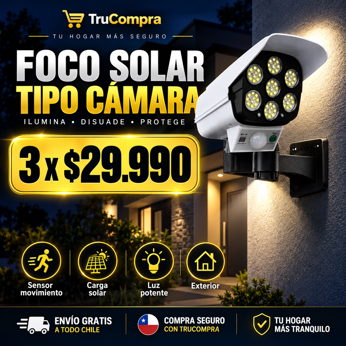 Foco Led Solar - Tipo Cámara