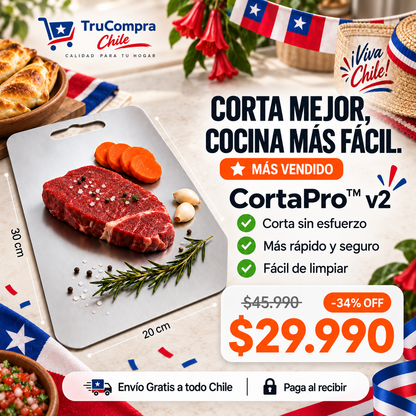 CortaPro™ v2 | Tabla de Cortar de Acero Inoxidable, Higiénica y Fácil de Limpiar | 30X20CM