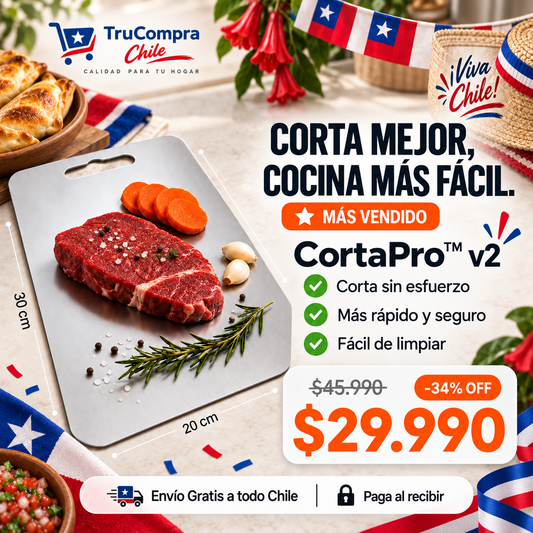 CortaPro™ v2 | Tabla de Cortar de Acero Inoxidable, Higiénica y Fácil de Limpiar | 30X20CM