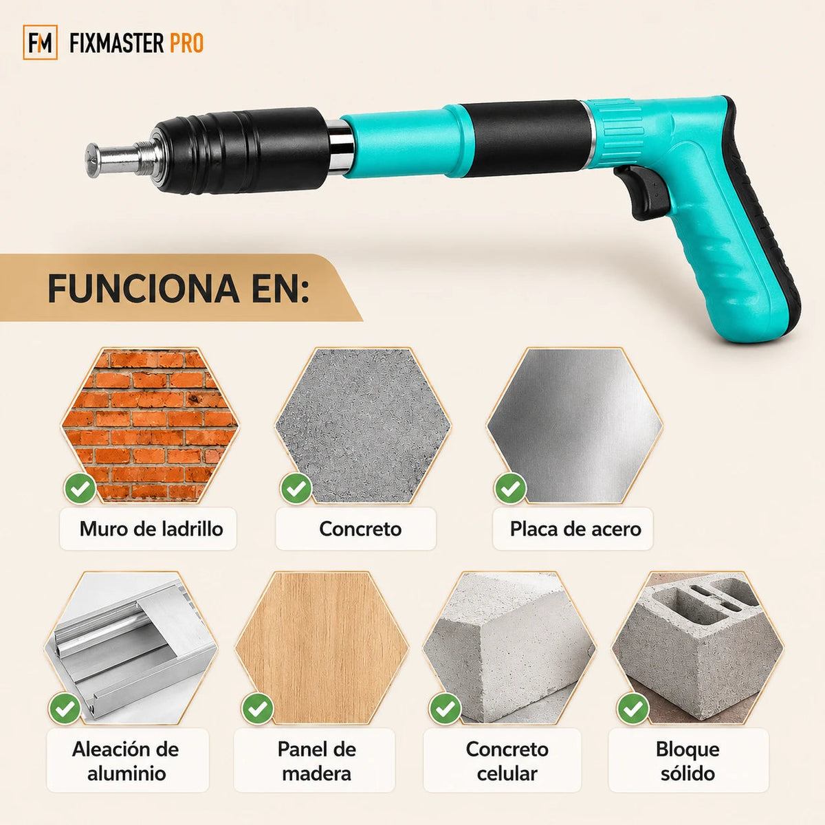 FIXMASTER QuickGun Clavadora Manual Portátil - Incluye 100 Clavos de Regalo