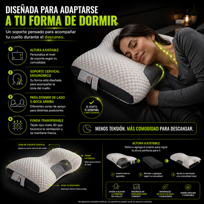 CerviCare®  Almohada Cervical Ergonómica Ajustable
