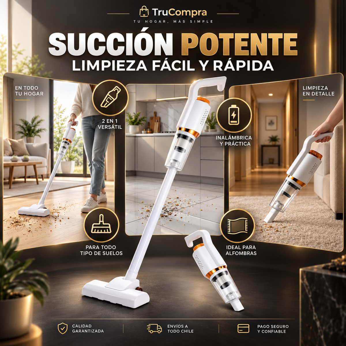 Aspiradora TurboClean Pro - Limpia tu casa y tu auto en minutos, sin cables ni esfuerzo