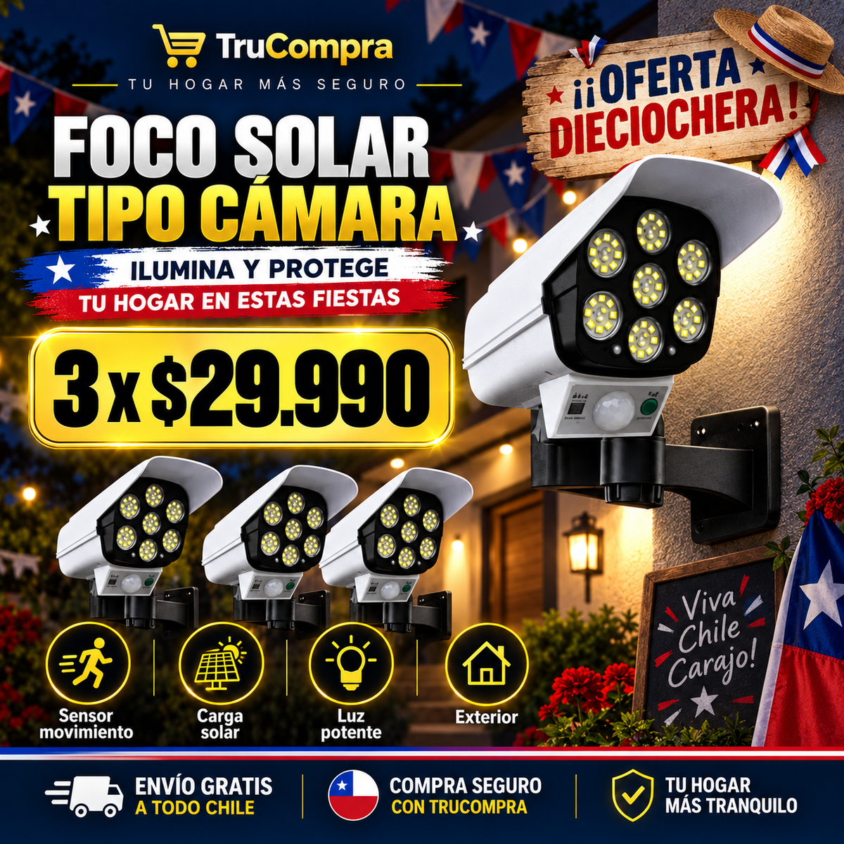 Foco Led Solar - Tipo Cámara